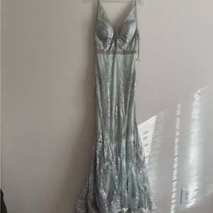JVN by Jovani Silver and Green Prom Dress